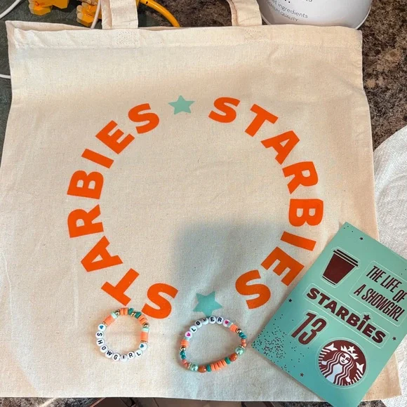 Starbies x Taylor Swift Canvas Tote Bag in Natural with Orange Logo - Picture 1 of 1